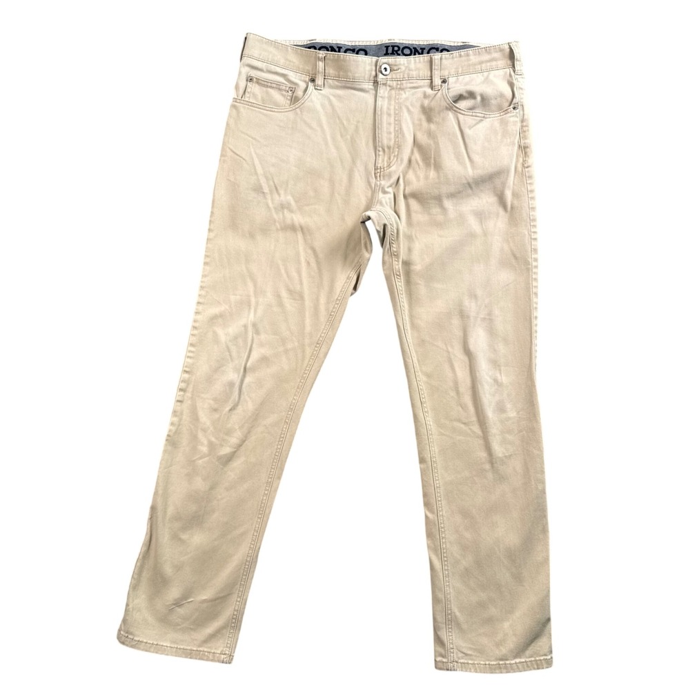 Iron Co Pants Mens 36x32 Tan Khaki Straight Leg Casual 5-Pocket Stretch